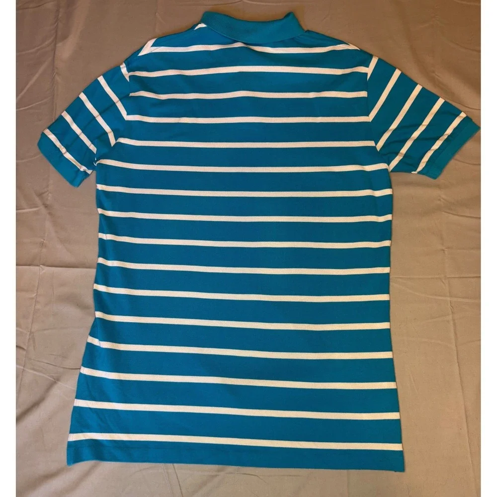 Polo Ralph Lauren Mens Large Turquoise Blue White Striped Short Sleeve Shirt